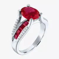 Womens Lab Created Red Ruby Sterling Silver Halo Cocktail Ring