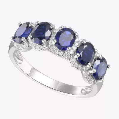 Lab Created Blue Sapphire Sterling Silver 5-Stone Band