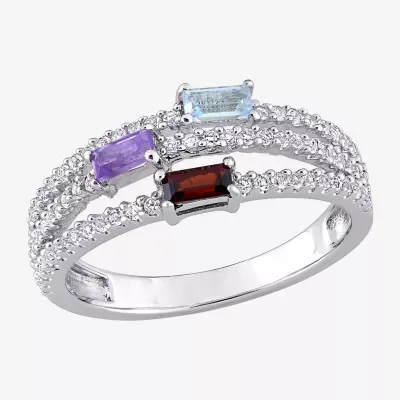 Womens Genuine Multi Color Sterling Silver Stackable Ring