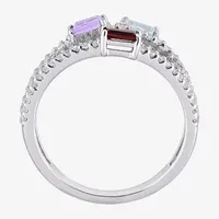 Womens Genuine Multi Color Stone Sterling Silver Stackable Ring