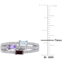 Womens Genuine Multi Color Stone Sterling Silver Stackable Ring