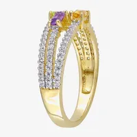 Womens Genuine Multi Color Stone 18K Gold Over Silver Stackable Ring