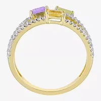 Womens Genuine Multi Color Stone 18K Gold Over Silver Stackable Ring