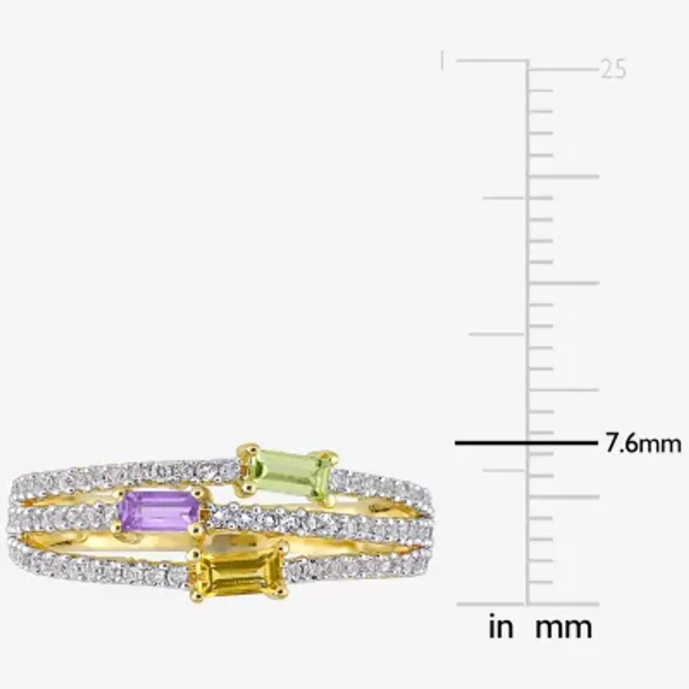 Womens Genuine Multi Color Stone 18K Gold Over Silver Stackable Ring