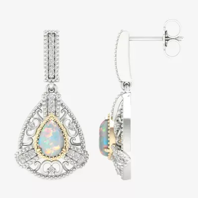 Lab Created White Opal 10K Gold Sterling Silver Pear Drop Earrings