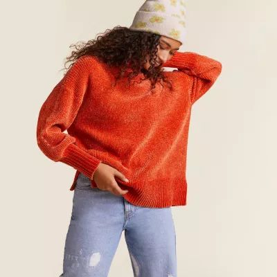 Forever 21 Juniors Cropped Womens Crew Neck Long Sleeve Pullover Sweater