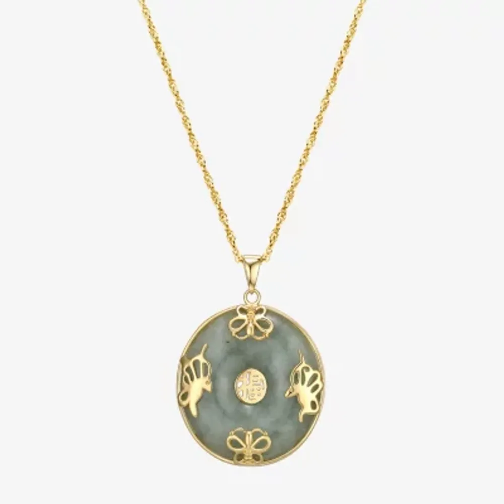 Good Fortune Womens Genuine Green Jade 18K Gold Over Silver Round Pendant Necklaces