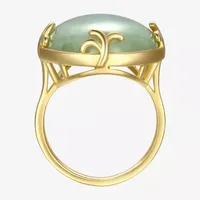 Womens Genuine Green Jade 18K Gold Over Silver Oval Cocktail Ring