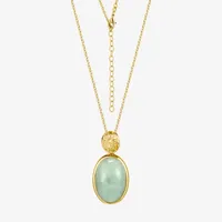 Good Fortune Womens Genuine Green Jade 18K Gold Over Silver Oval Pendant Necklace