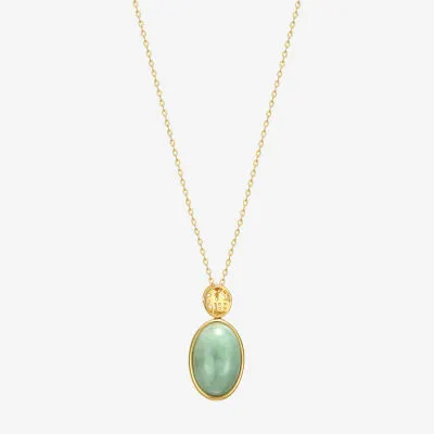 Good Fortune Womens Genuine Green Jade 18K Gold Over Silver Oval Pendant Necklace