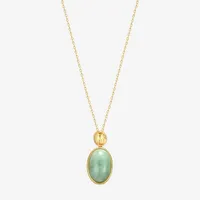 Good Fortune Womens Genuine Green Jade 18K Gold Over Silver Oval Pendant Necklace