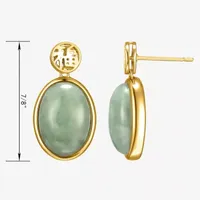 Good Fortune Genuine Green Jade 18K Gold Over Silver Oval Drop Earrings