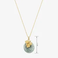 Womens Genuine Green Jade 18K Gold Over Silver Flower Pendant Necklace