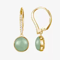 Genuine Green Jade 18K Gold Over Silver Round Drop Earrings