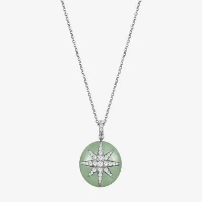 Good Fortune Womens Genuine Green Jade Sterling Silver Star Pendant Necklaces