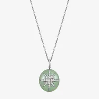 Good Fortune Womens Genuine Green Jade Sterling Silver Star Pendant Necklace