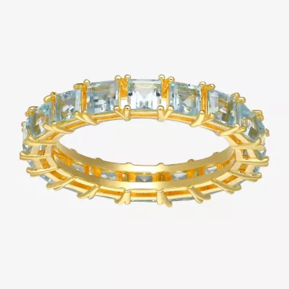 3.5MM Genuine Blue Topaz 14K Gold Over Silver Eternity Band