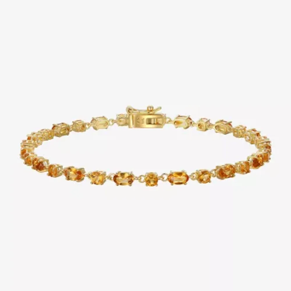 Genuine Yellow Citrine 14K Gold Over Silver 7.25 Inch Tennis Bracelet