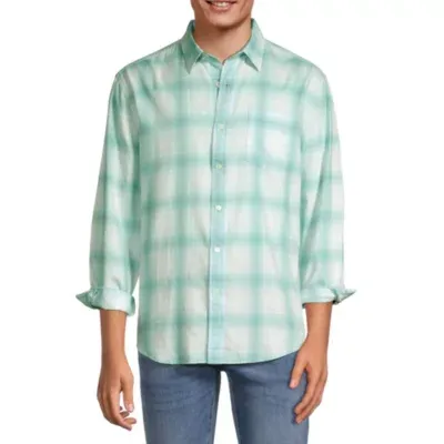 Arizona Mens Regular Fit Long Sleeve Plaid Button-Down Shirt
