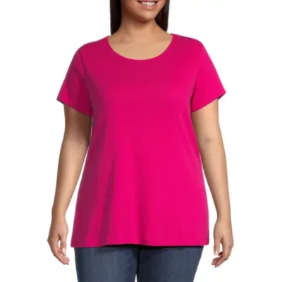 St. John's Bay Womens Plus Round Neck Short Sleeve T-Shirt