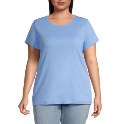 St. John's Bay Womens Plus Round Neck Short Sleeve T-Shirt