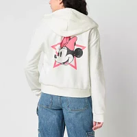 Juniors Cropped Full Zip Womens Long Sleeve Minnie Mouse Zipper Hoodie