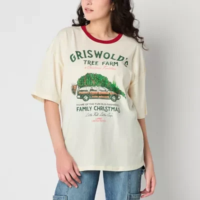 Juniors A Family Vacation Griswold'S Tree Farm Oversized Womens Crew Neck Short Sleeve Graphic T-Shirt