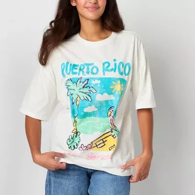 Ripple Junction Juniors Puerto Rico Vive Boricua Oversized Tee Womens Crew Neck Short Sleeve Graphic T-Shirt