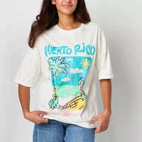 Ripple Junction Juniors Puerto Rico Vive Boricua Oversized Tee Womens Crew Neck Short Sleeve Graphic T-Shirt