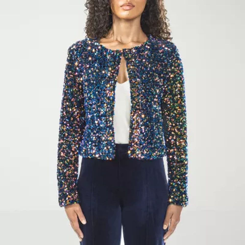 Premier Amour Sequin Lightweight Womens Cropped Jacket