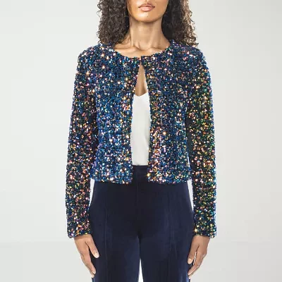 Premier Amour Sequin Lightweight Womens Cropped Jacket