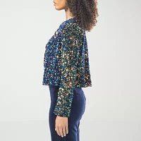 Premier Amour Sequin Lightweight Womens Cropped Jacket