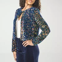 Premier Amour Sequin Lightweight Womens Cropped Jacket