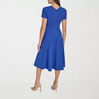 Marc New York Womens Short Sleeve Midi Fit + Flare Dress