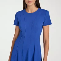 Marc New York Womens Short Sleeve Midi Fit + Flare Dress