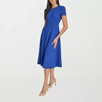 Marc New York Womens Short Sleeve Midi Fit + Flare Dress