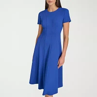 Marc New York Womens Short Sleeve Midi Fit + Flare Dress