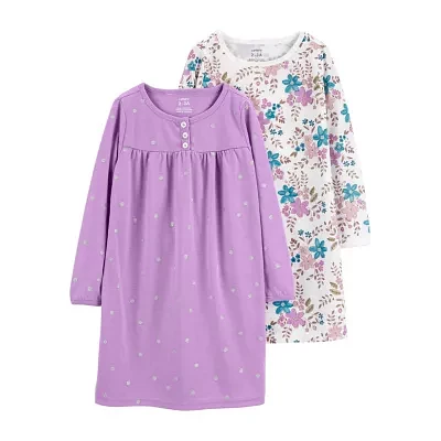 Carter's 2 Pack Little & Big Girls Round Neck Long Sleeve Nightgown