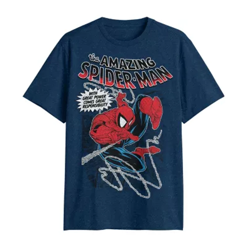 Big and Tall Mens Crew Neck Short Sleeve Regular Fit Spider-Man Graphic T-Shirt