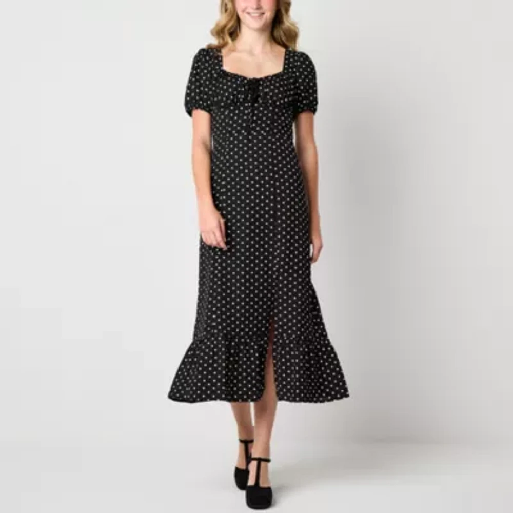 by&by Womens Short Sleeve Dots Midi Fit + Flare Dress Juniors