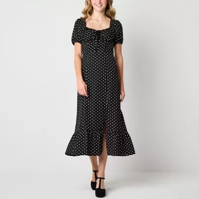 by&by Womens Short Sleeve Dots Midi Fit + Flare Dress Juniors