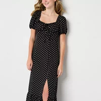 by&by Womens Short Sleeve Dots Midi Fit + Flare Dress Juniors