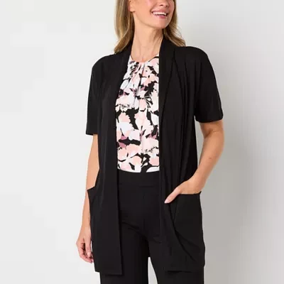 Liz Claiborne Womens Short Sleeve Open Front Cardigan