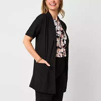 Liz Claiborne Womens Short Sleeve Open Front Cardigan