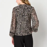 Tinseltown Womens Split Tie Neck Long Sleeve Blouse