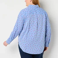 St. John's Bay Plus Womens Long Sleeve Oversized Button-Down Shirt