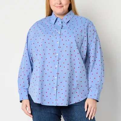 St. John's Bay Plus Womens Long Sleeve Oversized Button-Down Shirt