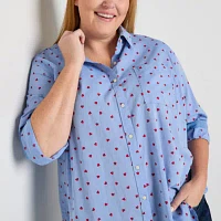 St. John's Bay Plus Womens Long Sleeve Oversized Button-Down Shirt