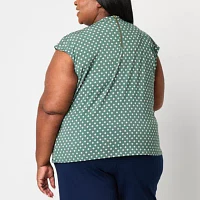 Liz Claiborne Plus Womens Round Neck Sleeveless Blouse