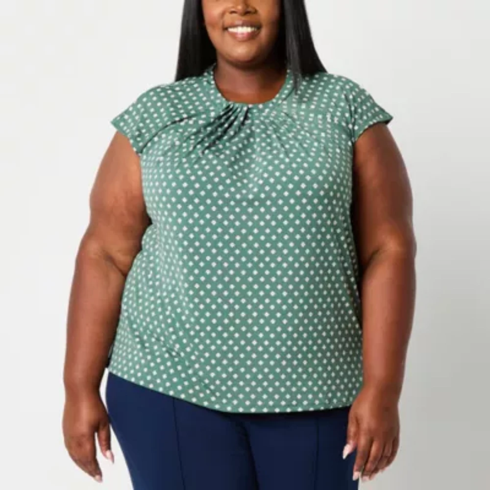Liz Claiborne Plus Womens Round Neck Sleeveless Blouse